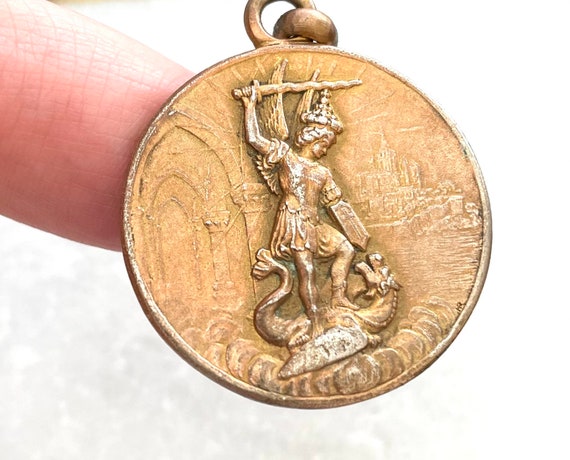 Extra Large St. Michael Medal - Real Antique Meda… - image 4