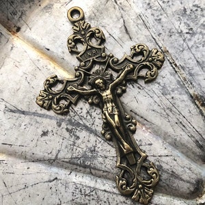 Filigree Crucifix - Bronze Tone - Antique Brass Tone - Italian - 2&quot; - Rosary Crucifix - Crucifix - Rosary  Parts