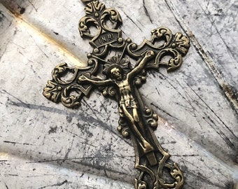 Filigree Crucifix - Bronze Tone - Antique Brass Tone - Italian - 2" - Rosary Crucifix - Crucifix - Rosary  Parts