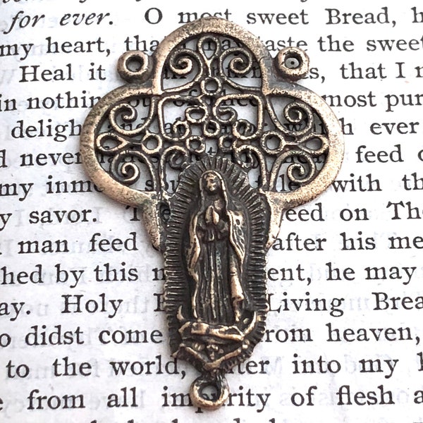 Our Lady of Guadalupe Rosary Center - Bronze or Sterling Silver - 1 3/4" - Rosary Supplies - Bronze Rosary Parts