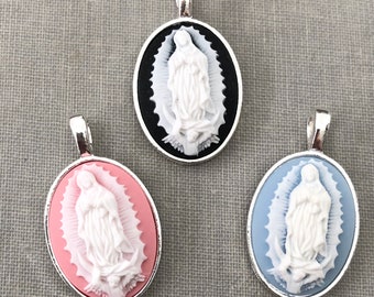 Our Lady of Guadalupe Cameo PENDANT - ONE - Silver Tone - Guadalupe - Blessed Mother -  Virgin Mary - Medal - Charm