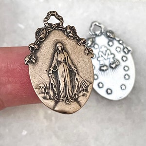 Miraculous Medal - 1&quot; - Bronze or Sterling - Miraculous Medal - Bronze Miraculous Medal - Reproduction Medal - Made in USA
