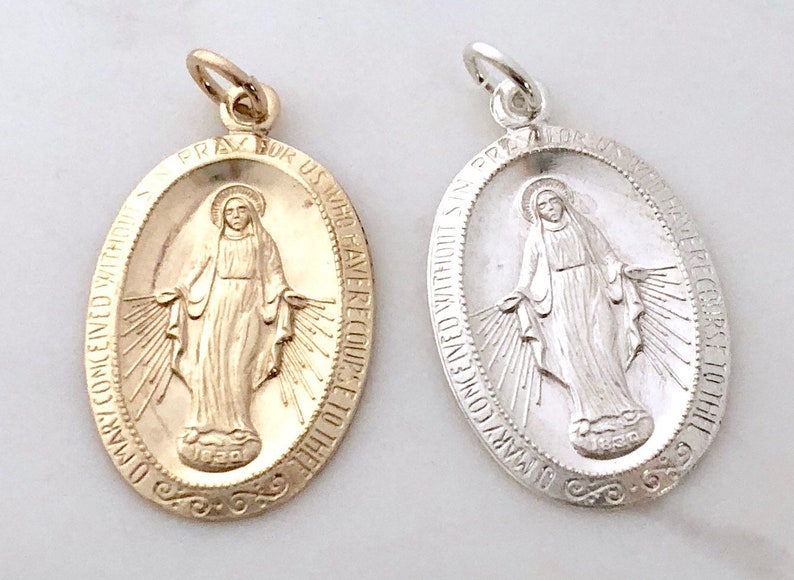 1 1//2 Pouces Sterling Silver ovale espagnol Oh Maria Miraculeuse Médaille Pendentif