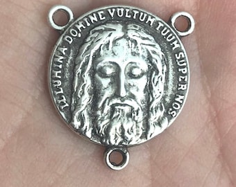 Face of Christ - Holy Face Center - Holy Face of Jesus Rosary Center - Bronze  or Sterling Silver - Shroud of Turin- Made in the USA