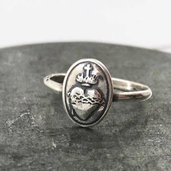 Sacred Heart Ring -  Size 7 - Sterling Silver - Sacred Heart of Jesus Ring - Jesus Ring - Catholic Ring - Religious Ring