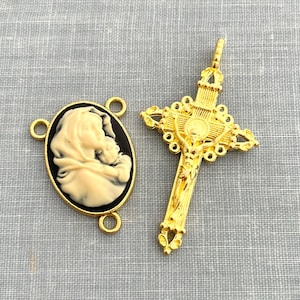 Cameo Rosary Center - Gold Tone Rosary Set - God Rosary Parts - Plated Zinc Alloy - Rosary Supplies - Crucifix