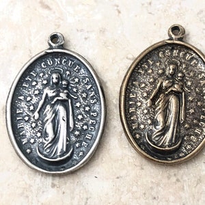 Sacred Heart Medal - Mary Conceived Without Sin - Bronze or Sterling - Jesus and Mary Medal - Stars - Bronze Miraculous Medal - Reproduction