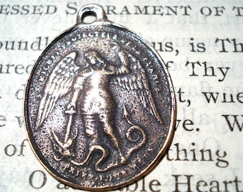 St. Michael the Archangel and Blessed Mother - Two Way MEDAL - Bronze or Sterling Silver (M-491)