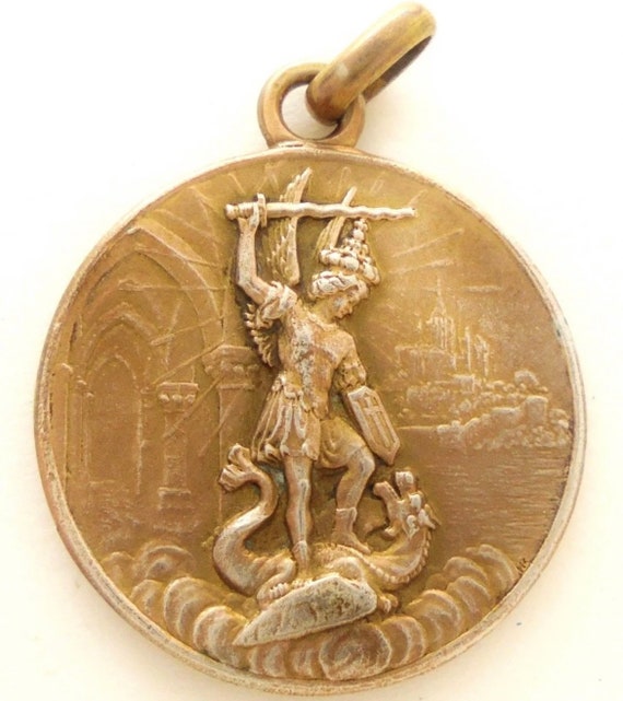 Extra Large St. Michael Medal - Real Antique Meda… - image 2