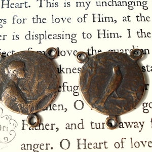 St. Cecilia Rosary CENTER with SONGBIRD - Bronze or Sterling Silver -  Bronze Rosary Center - Vintage Replica  (R-1075)