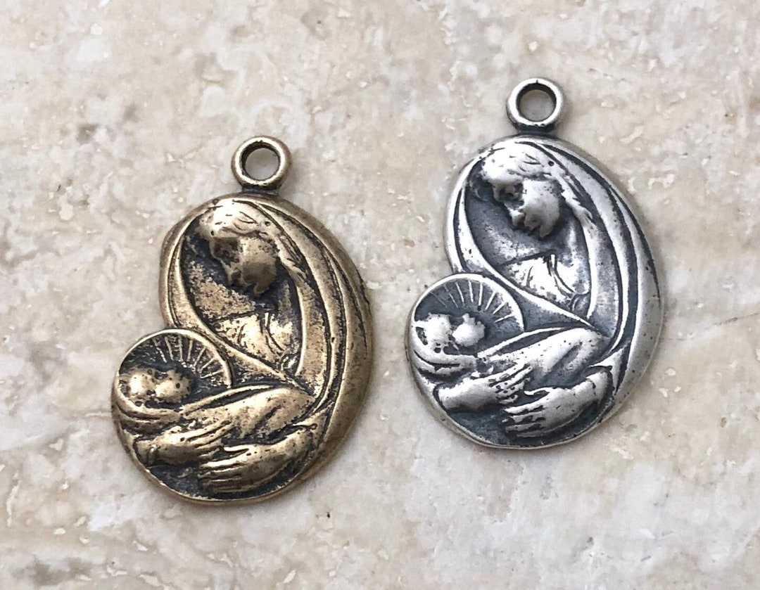 Madonna and Child Medal - Mary and Jesus - 1" - Bronze or Sterling ...