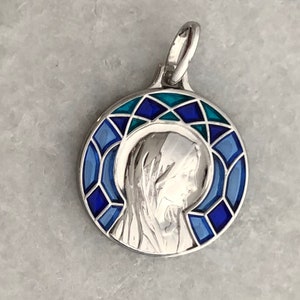 Sterling Silver Mary Medal - Limited Stock! - French Enamel Medal - French Reilgious Medal - Enamel - Blessed Mother - Our Lady
