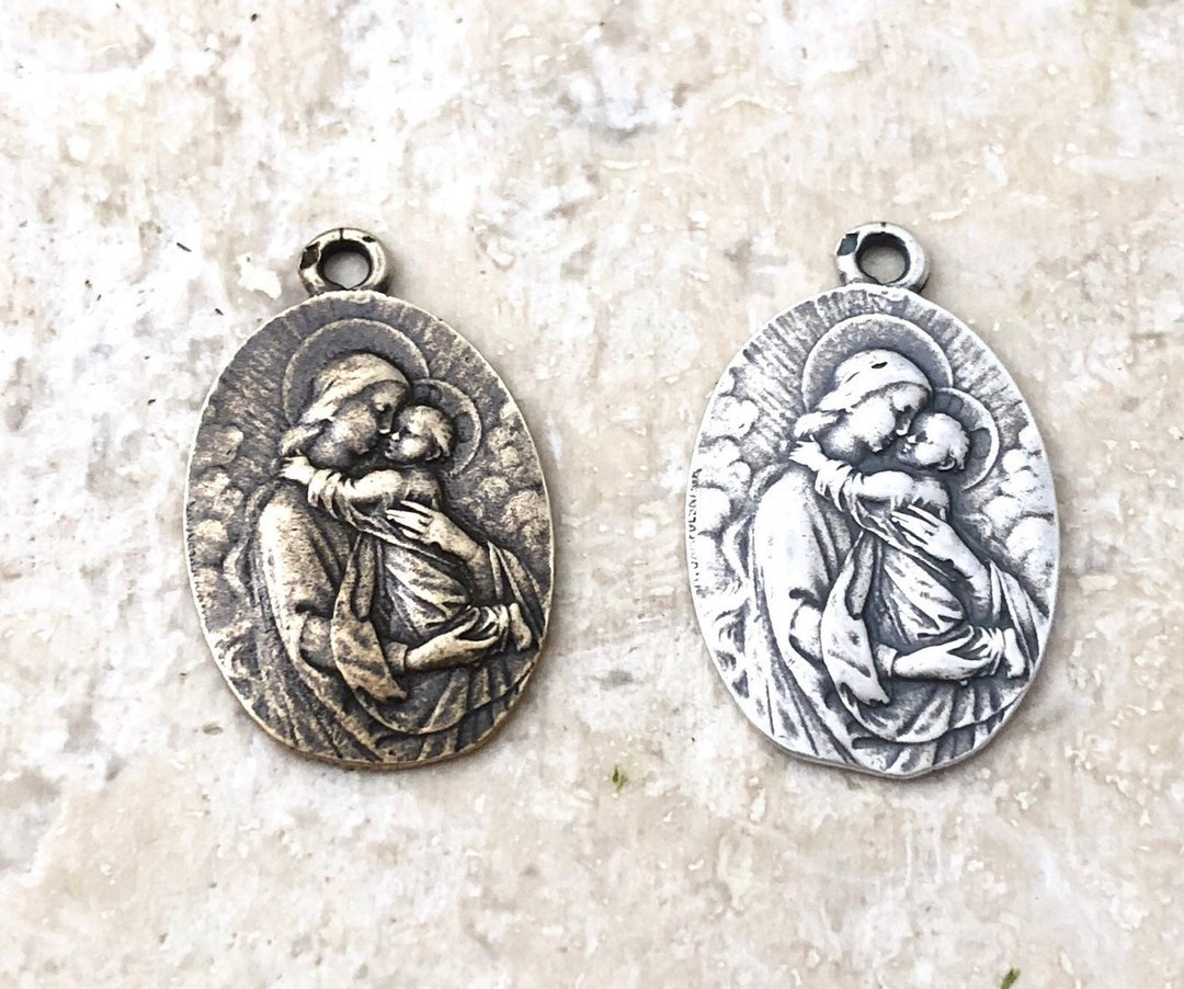 Madonna and Child Medal - Mary and Jesus - 3/4" - Bronze or Sterling ...