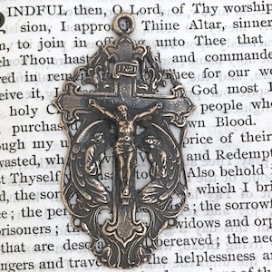 Crucifix - 2&quot; -  Adoration of the Angels - Bronze, White Bronze, or Sterling Silver - Bronze Rosary Crucifix - Vintage Replica  (C-1217)