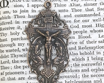 Crucifix - 2" -  Adoration of the Angels - Bronze, White Bronze, or Sterling Silver - Bronze Rosary Crucifix - Vintage Replica  (C-1217)