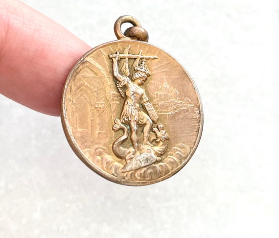 Extra Large St. Michael Medal - Real Antique Meda… - image 6