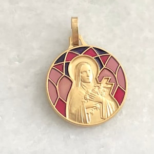 St. Therese Medal - Limited Stock! - French Enamel Medal - Gold - Brass - French Reilgious Medal - Enamel - Saint Therese the Little Flower