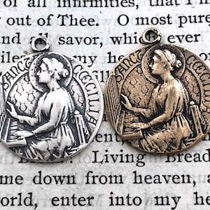 St. Cecilia Medal - Patron of Music - 3/4&quot; - Bronze or Sterling Silver - Patron Saint of Muscians - Bronze Religious Medal - Reproduction