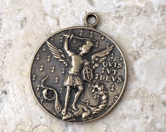 St. Michael the Archangel Medal - QVIS VT DEVS - Bronze or Sterling Silver - Religious Medal - Catholic Medal  - Saint Medal - Saint Michael
