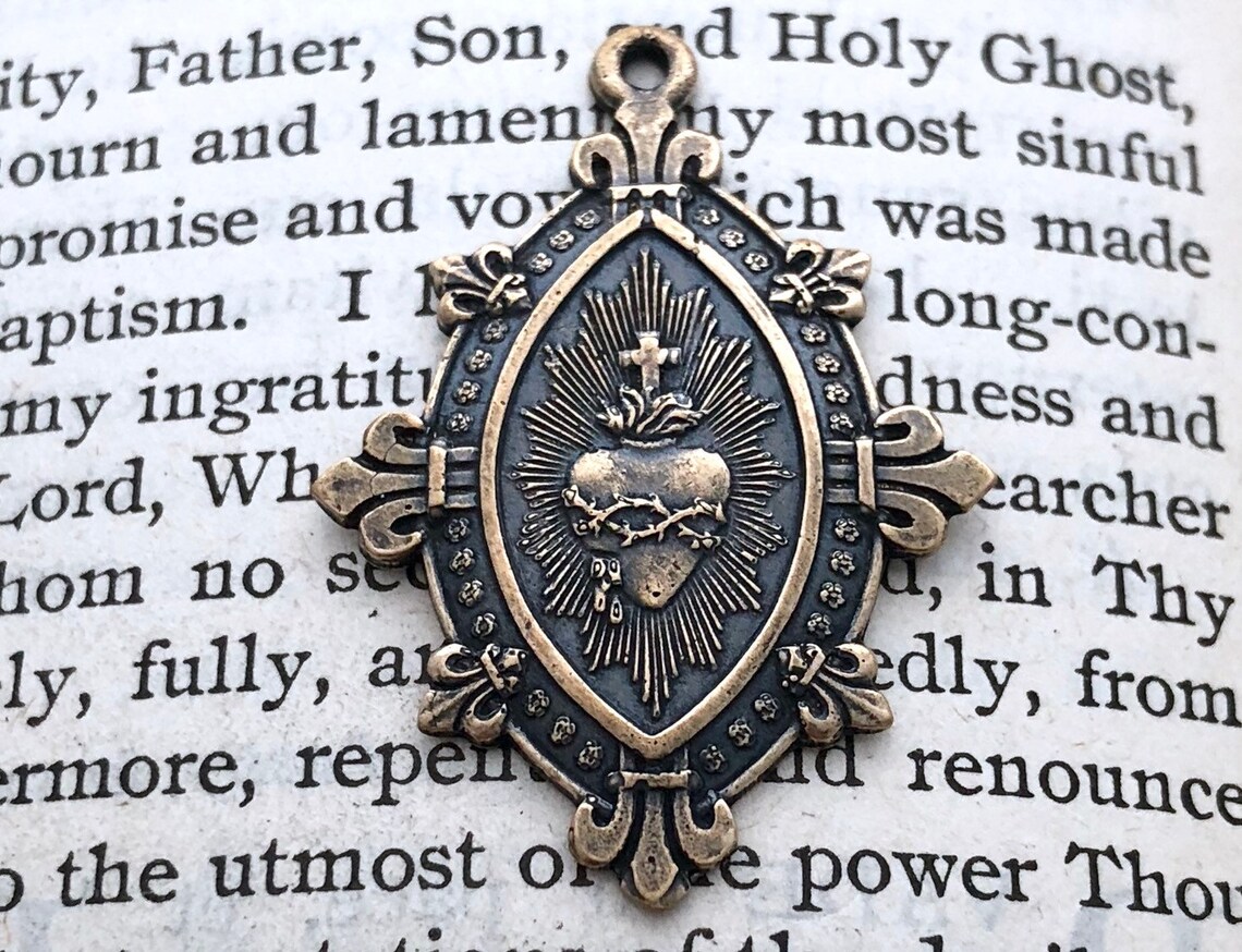 French Sacred Heart Medal 1 1/4 Bronze or Sterling Etsy
