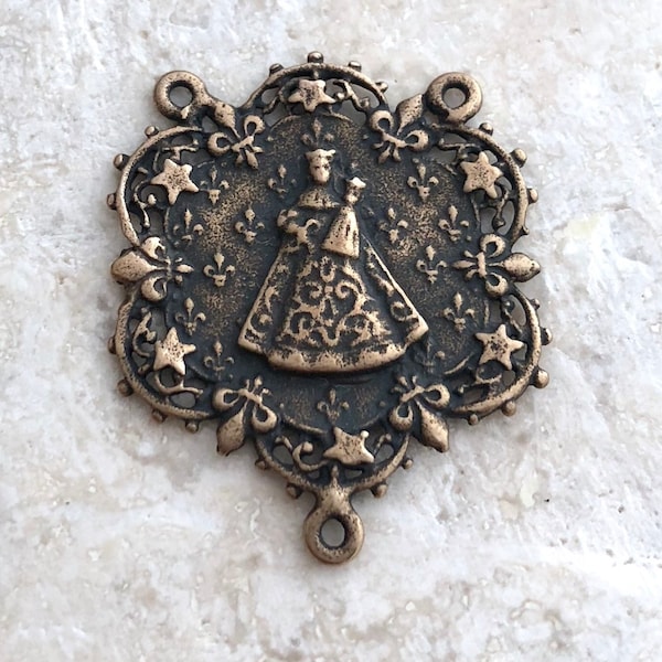 Rosary Center - Our Lady of Charity - 1" - Bronze - Vintage Replica - Made in the USA (R-1196)