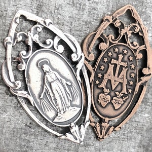 Our Lady of Grace - Miraculous Medal - 1 3/8&quot; - Bronze or Sterling - Bronze Miraculous Medal - Reproduction Medal - Made in USA
