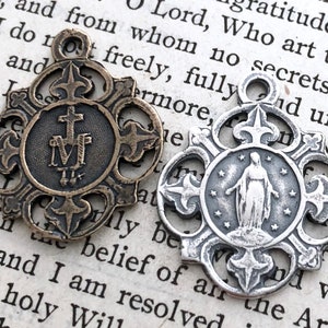 Miraculous Medal - 15/16&quot; - Bronze or Sterling - Mary Medal - Bronze Miraculous Medal - Reproduction Medal - Made in USA (CD-330)