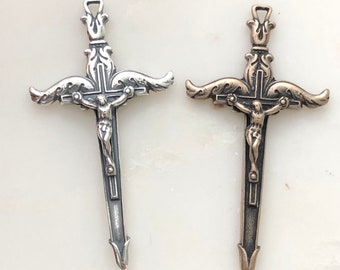 St Michael's Sword - Crucifix  - Bronze or Sterling Silver - 2" - Bronze Rosary Parts - French Crucifix - Reproduction - Made in the USA