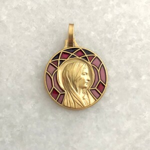 Virgin Mary Medal - Limited Stock! - French Enamel Medal - Gold - Brass - French Reilgious Medal - Enamel - Blessed Mother - Our Lady