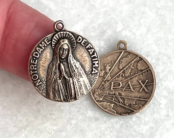 Our Lady of Fatima MEDAL - Bronze or Sterling Silver - Vintage Medal Replica - Made in the USA (M-1344)