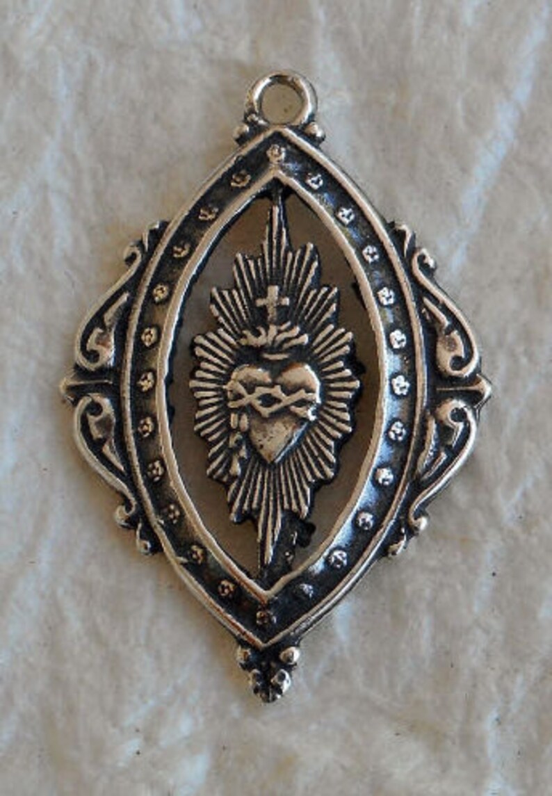 French Sacred Heart Medal 7/8 Bronze or Sterling Etsy