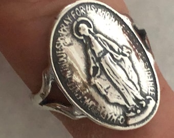 Miraculous Medal Ring - Size 8.5 - Sterling Silver Miraculous Medal Ring - Mary Ring - Catholic Ring - Religious Ring - Caritas Dei