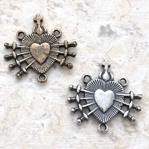 Seven Sorrows of Mary - Chaplet Center - Rosary Center - Bronze or Sterling SIlver  (R74-456)