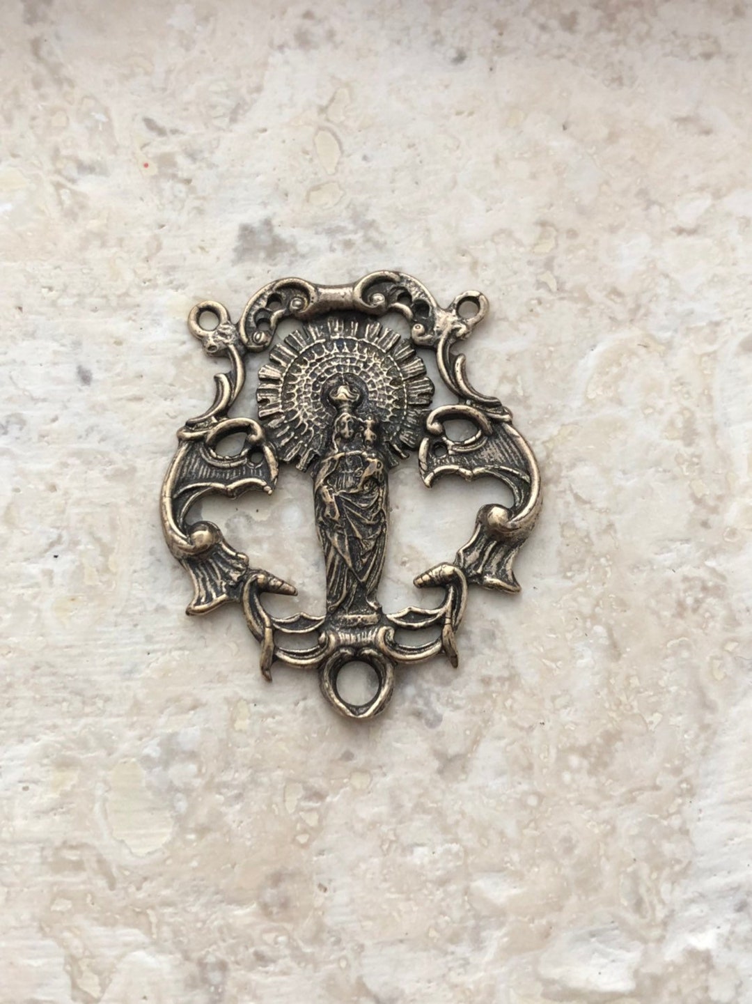 Large Rosary Center - Our Lady of Pillar - 7/8" - Bronze or Sterling ...