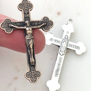 Large Fleur Crucifix  - Bronze or Sterling Silver - 1 7/8" - Bronze Rosary Parts - French Crucifix - Reproduction - Made in the USA