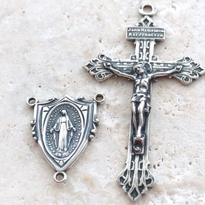 Pardon Crucifix & Miraculous Medal Shield Center - Rosary Set - Bronze or Sterling Silver - Men&#39;s Rosary - Reproduction - Caritas Dei