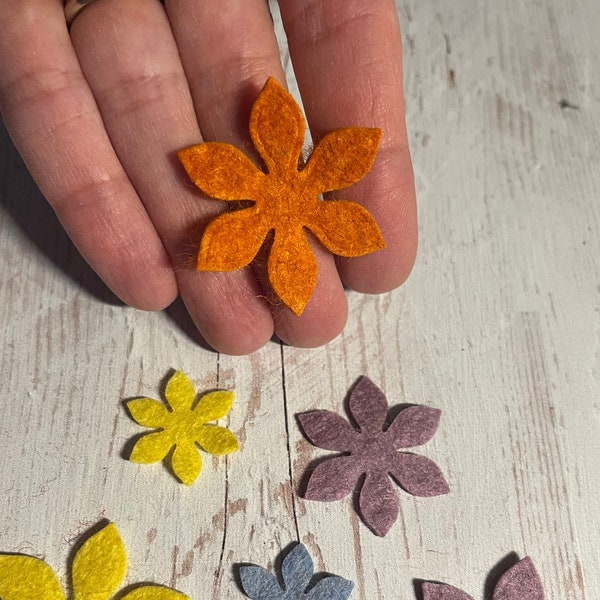 Felt Flower cuts, pack of 25/50/100, Small Mixed Flowers, Die Cut Craft Embellishments