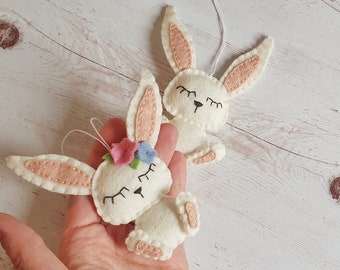 Easter bunny ornament, felt Easter decor, Spring ornaments