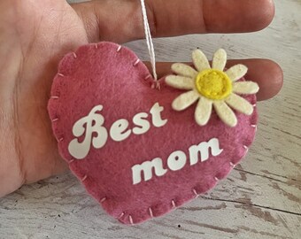 Mother's Day heart ornament - felt home decoration - gift for her -  nature inspired with flower