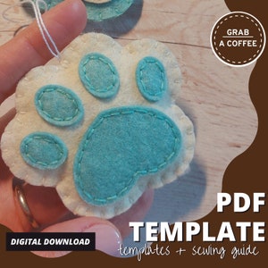 PDF PATTERN - Felt paw ornament, digital download, dog memorial keepsake decoration