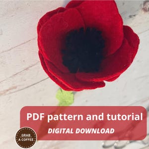 Felt poppy flower template, 3 sizes, digital download, PDF pattern and how-to guide