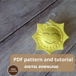 Felt SUN ornament template, digital download, PDF pattern, sewing guide