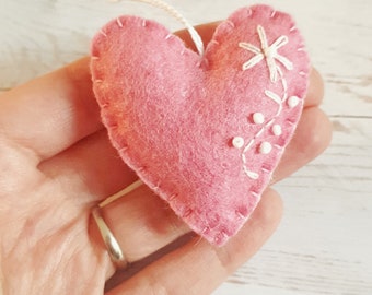 Heart ornament - felt ornaments - Valentine's day/Birthday/Christmas/Baby/It's a Girl/Housewarming home decor