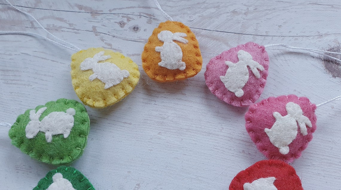 Mini Easter Egg Ornaments With Bunny Wool Felt Party Etsy