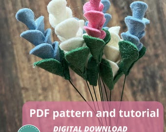 DIY Simple felt flower bud tutorial - Step-by-Step PDF Pattern for Handmade Floral Craft