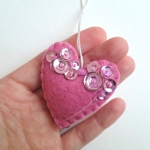 Hart ornament - vilten ornamenten met pailletten - Valentijnsdag/Verjaardag/Kerstmis/Baby/It&#39;s a Girl/Housewarming home decor