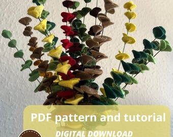 DIY Filz Eukalyptus Stängel Anleitung - Schritt-für-Schritt PDF Muster für handgemachtes Blumenschmuck