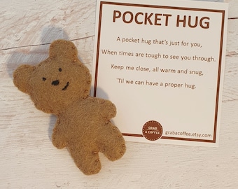 Cheer up gift, Send a bear with distance hug card,  tiny pocket hug friend