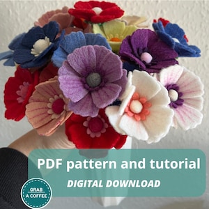 Felt cosmos flower template, digital download, PDF pattern and how-to guide