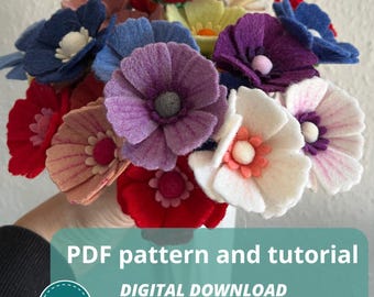 Filz Kosmos Blume Vorlage, digitaler Download, PDF-Schnittmuster und Anleitung